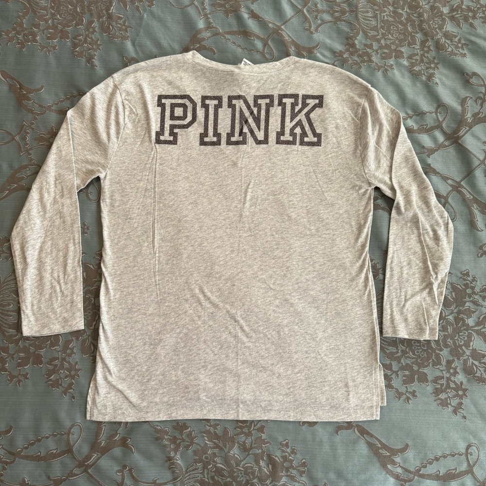Victoria's Secret PINK Bling Studded 3/4 Sleeve Tee Shirt Gray Women Size Medium